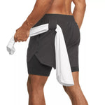 Mens Double Layer Fitness Shorts with Phone Pocket