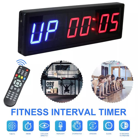 LED Display Interval Timer/Stopwatch with Remote and Wall Mount Brackets